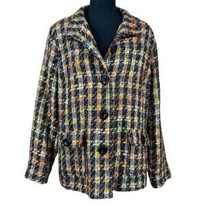 Erin London Multicolor Boucle Nubby Soft Button-Up Tweed Jacket Size XL
